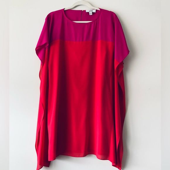 Badgley Mischka Chiffon Colorblock Dress Women Size S Red Pink Feminine - Picture 2 of 10